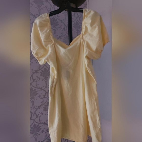 Cottagecore Babydoll Mini Puff Sleeve Sweetheart Light Academia Yellow - Picture 3 of 13